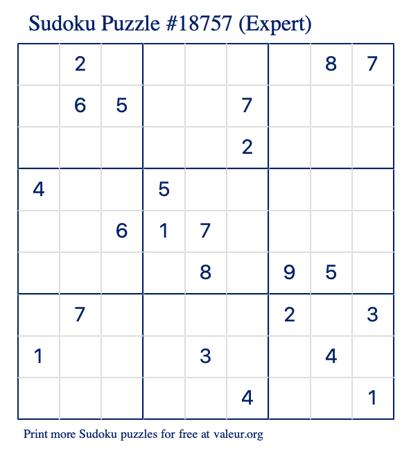 Free Printable Expert Sudoku Puzzle number 18757
