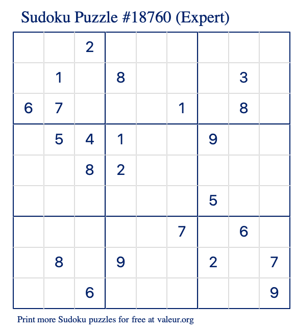 Free Printable Expert Sudoku Puzzle number 18760