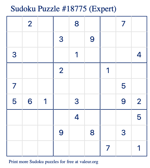 Free Printable Expert Sudoku Puzzle number 18775