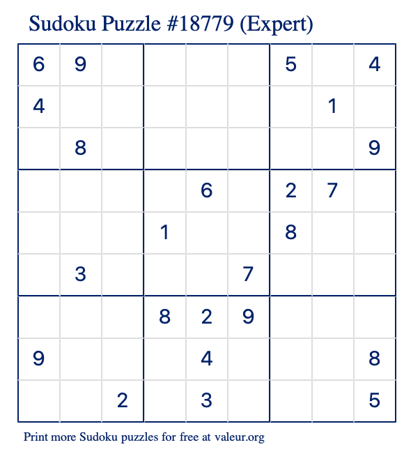 Free Printable Expert Sudoku Puzzle number 18779