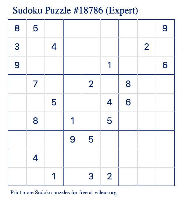 Free Printable Expert Sudoku Puzzle number 18786