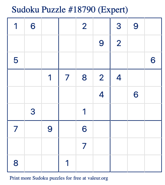 Free Printable Expert Sudoku Puzzle number 18790
