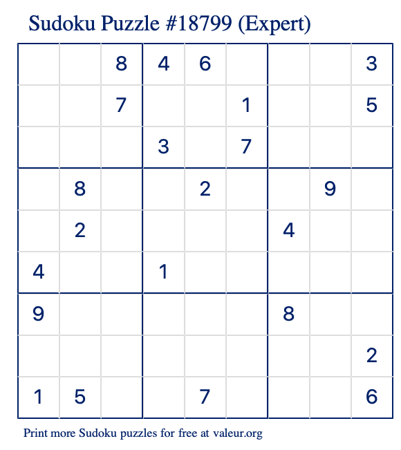 Free Printable Expert Sudoku Puzzle number 18799