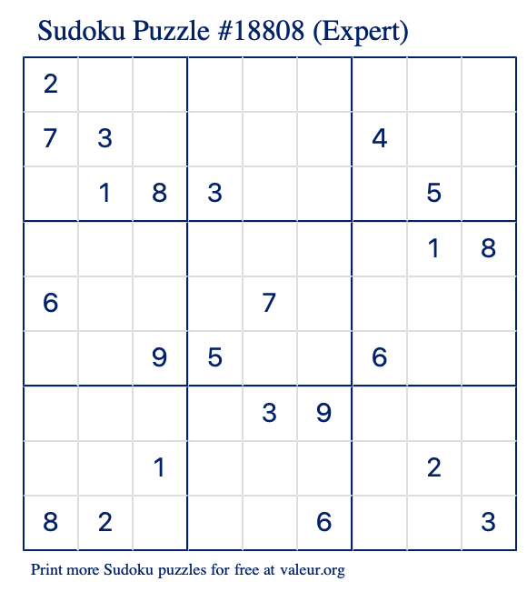 Free Printable Expert Sudoku Puzzle number 18808