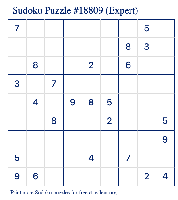 Free Printable Expert Sudoku Puzzle number 18809