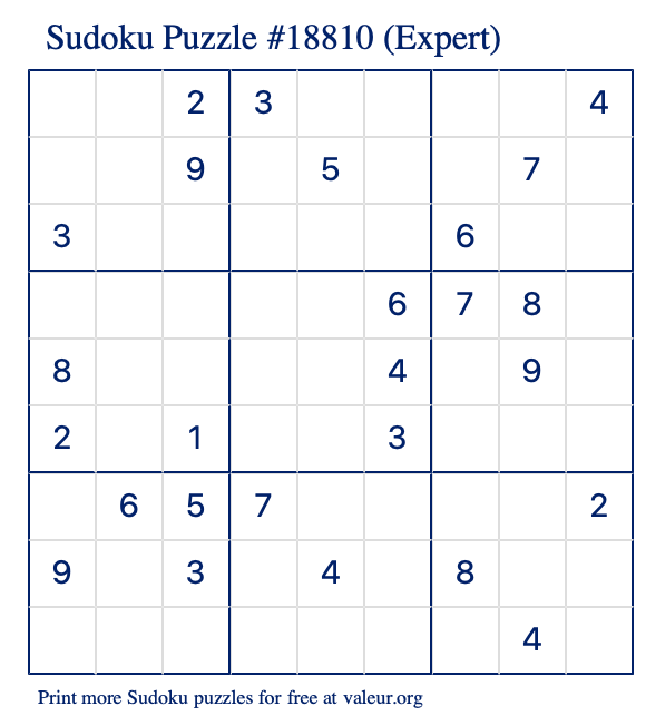 Free Printable Expert Sudoku Puzzle number 18810