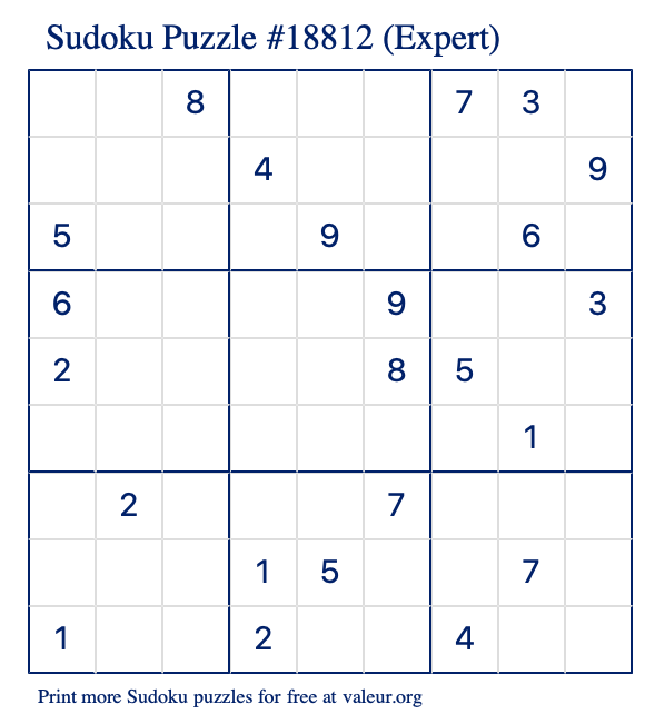 Free Printable Expert Sudoku Puzzle number 18812