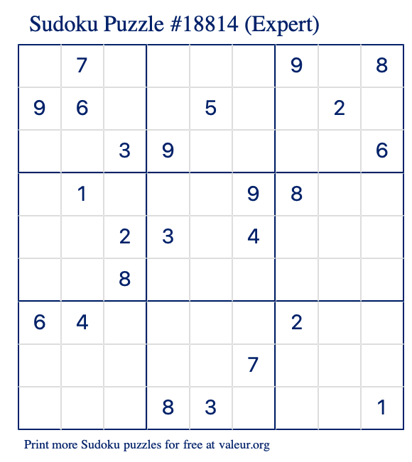 Free Printable Expert Sudoku Puzzle number 18814