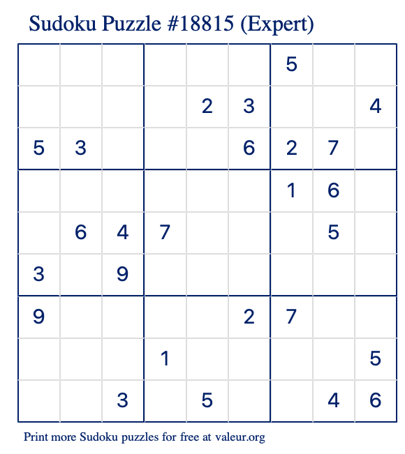 Free Printable Expert Sudoku Puzzle number 18815