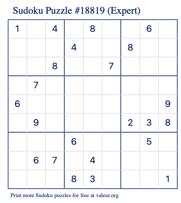 Free Printable Expert Sudoku Puzzle number 18819