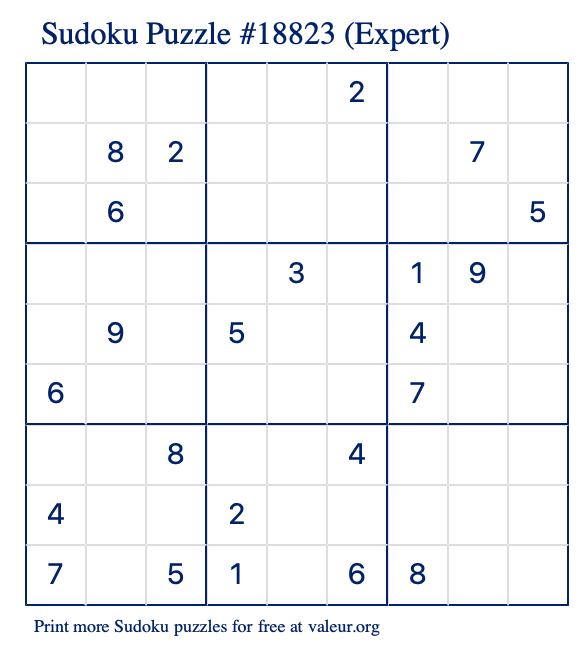 Free Printable Expert Sudoku Puzzle number 18823