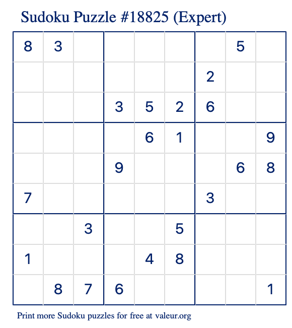 Free Printable Expert Sudoku Puzzle number 18825