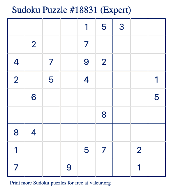 Free Printable Expert Sudoku Puzzle number 18831