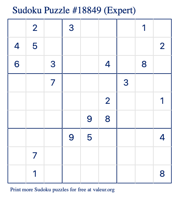 Free Printable Expert Sudoku Puzzle number 18849