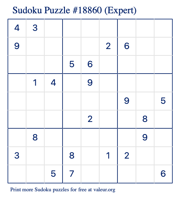 Free Printable Expert Sudoku Puzzle number 18860