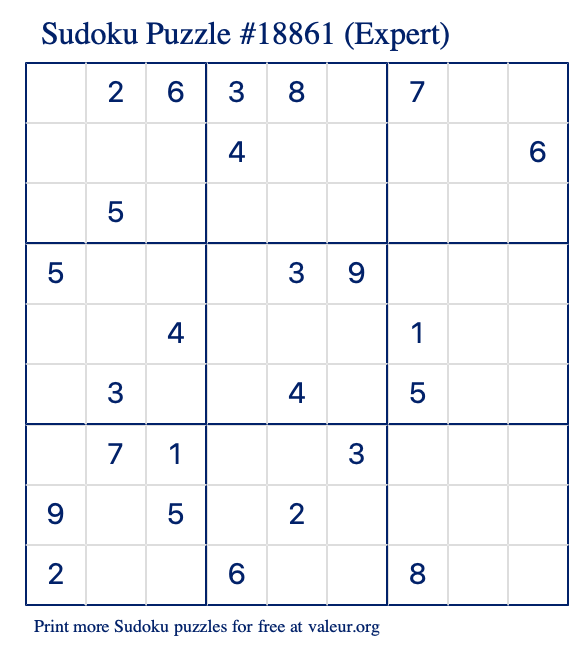 Free Printable Expert Sudoku Puzzle number 18861