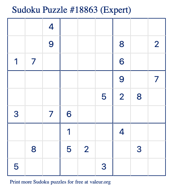 Free Printable Expert Sudoku Puzzle number 18863