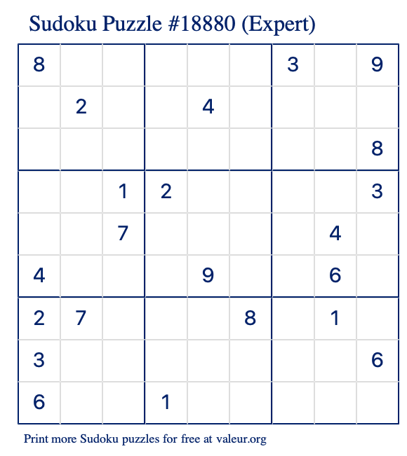 Free Printable Expert Sudoku Puzzle number 18880