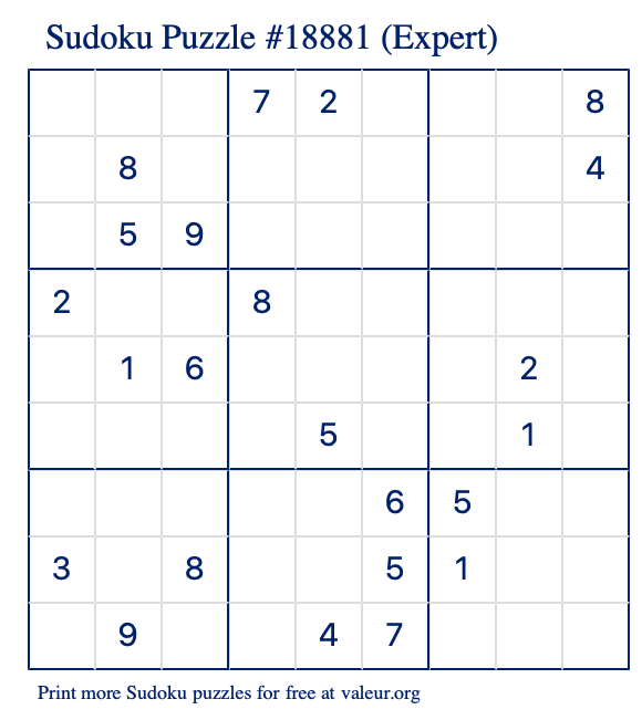 Free Printable Expert Sudoku Puzzle number 18881