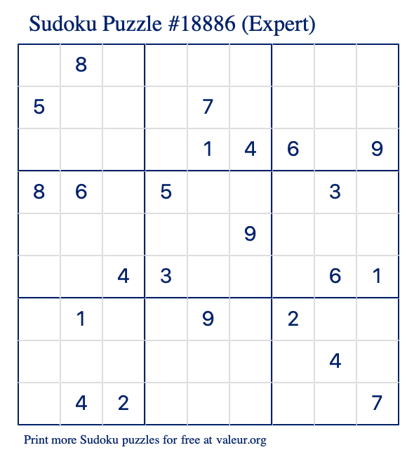 Free Printable Expert Sudoku Puzzle number 18886