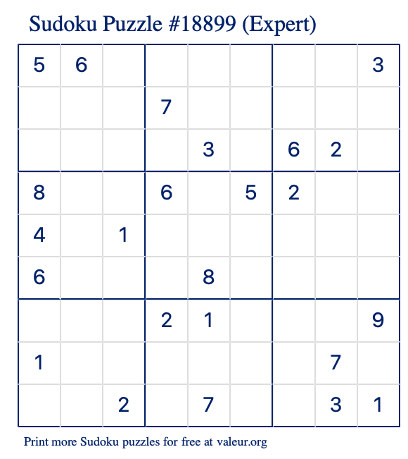 Free Printable Expert Sudoku Puzzle number 18899