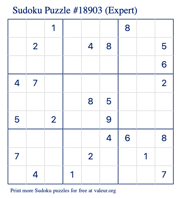 Free Printable Expert Sudoku Puzzle number 18903