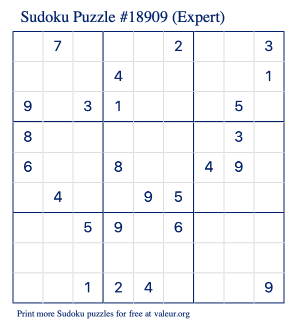 Free Printable Expert Sudoku Puzzle number 18909