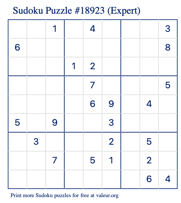 Free Printable Expert Sudoku Puzzle number 18923