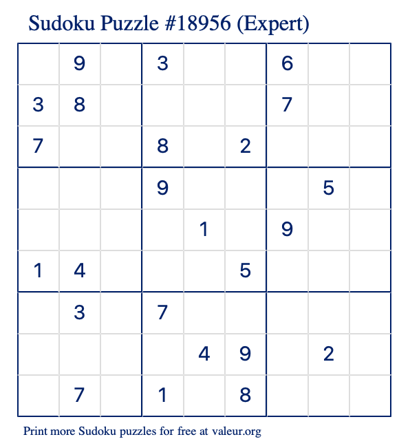 Free Printable Expert Sudoku Puzzle number 18956