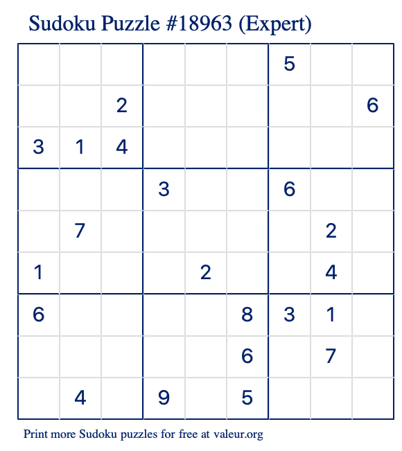Free Printable Expert Sudoku Puzzle number 18963