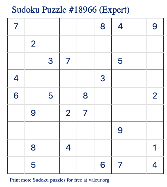 Free Printable Expert Sudoku Puzzle number 18966