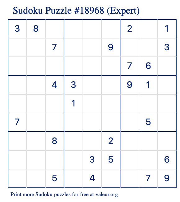 Free Printable Expert Sudoku Puzzle number 18968