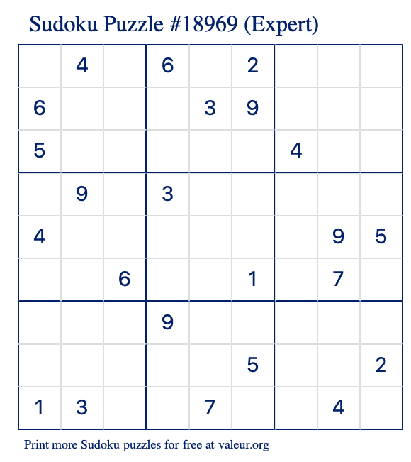 Free Printable Expert Sudoku Puzzle number 18969