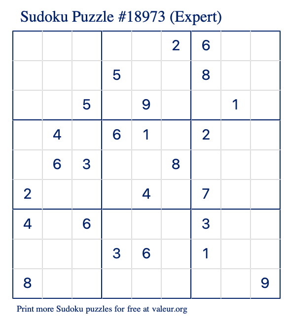 Free Printable Expert Sudoku Puzzle number 18973