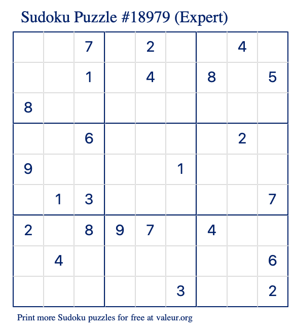 Free Printable Expert Sudoku Puzzle number 18979