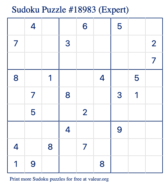 Free Printable Expert Sudoku Puzzle number 18983