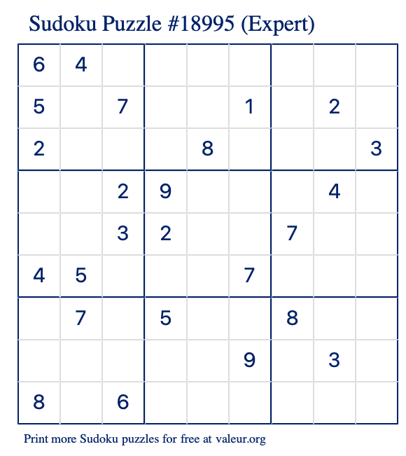 Free Printable Expert Sudoku Puzzle number 18995
