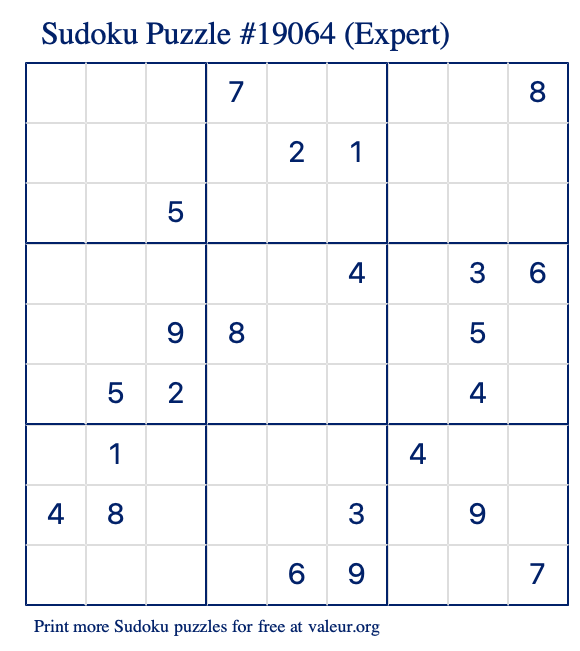 Free Printable Expert Sudoku Puzzle number 19064