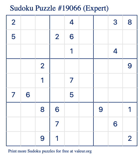 Free Printable Expert Sudoku Puzzle number 19066