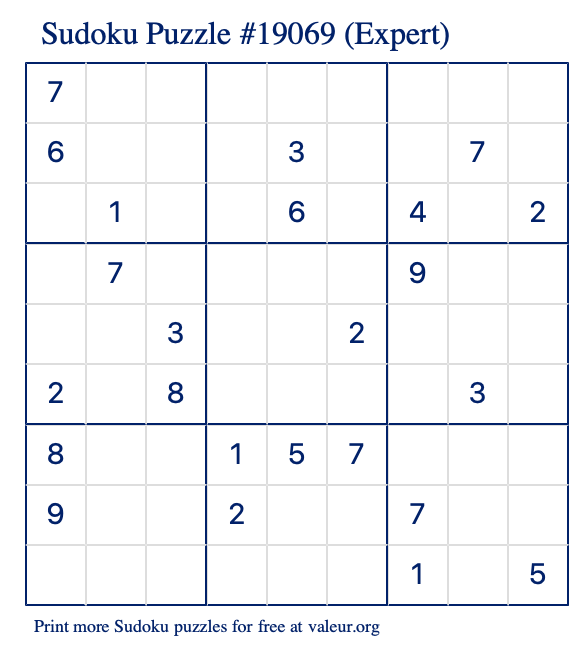 Free Printable Expert Sudoku Puzzle number 19069