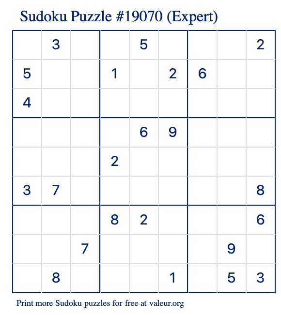 Free Printable Expert Sudoku Puzzle number 19070