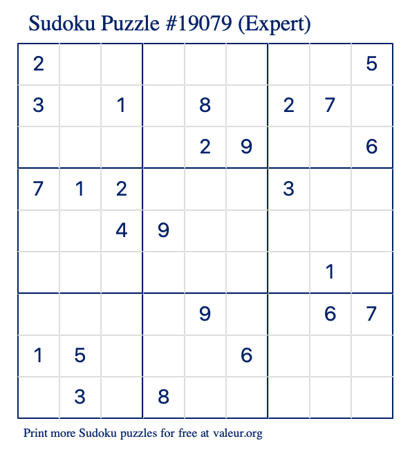 Free Printable Expert Sudoku Puzzle number 19079