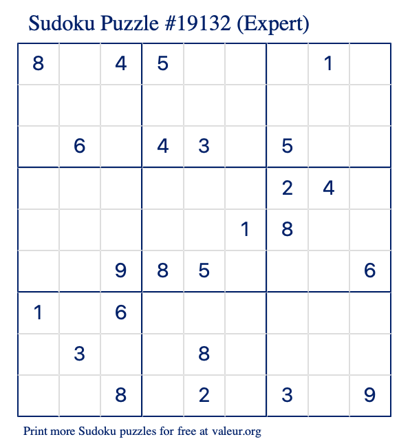 Free Printable Expert Sudoku Puzzle number 19132