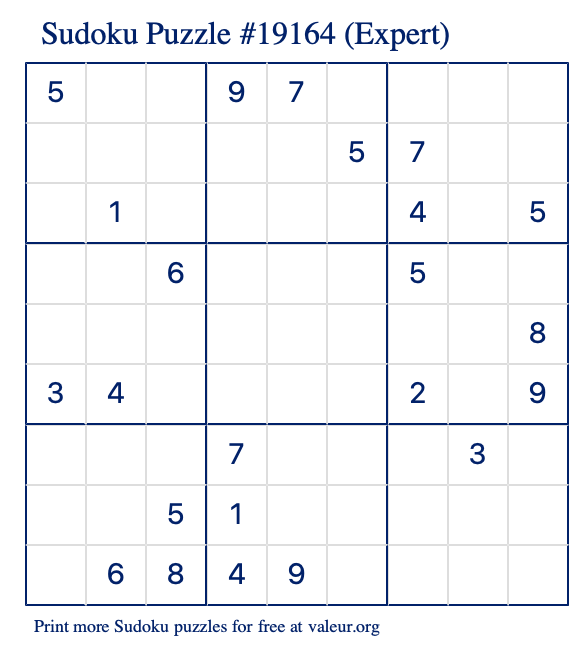 Free Printable Expert Sudoku Puzzle number 19164