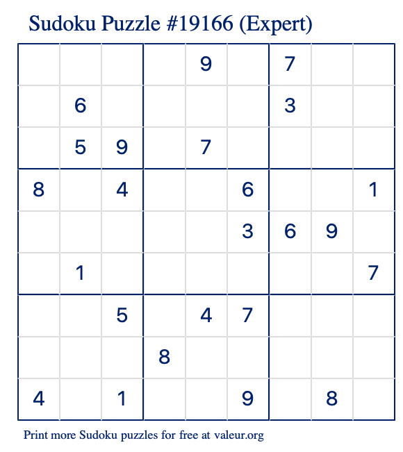 Free Printable Expert Sudoku Puzzle number 19166