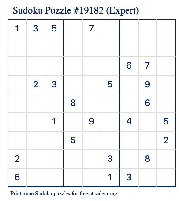 Free Printable Expert Sudoku Puzzle number 19182