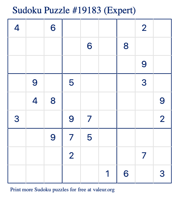 Free Printable Expert Sudoku Puzzle number 19183