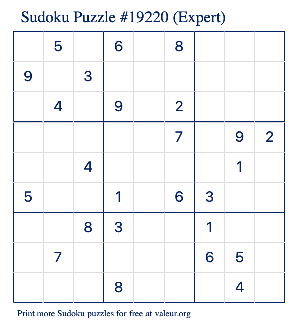 Free Printable Expert Sudoku Puzzle number 19220