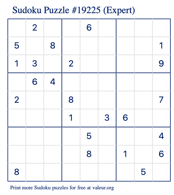 Free Printable Expert Sudoku Puzzle number 19225