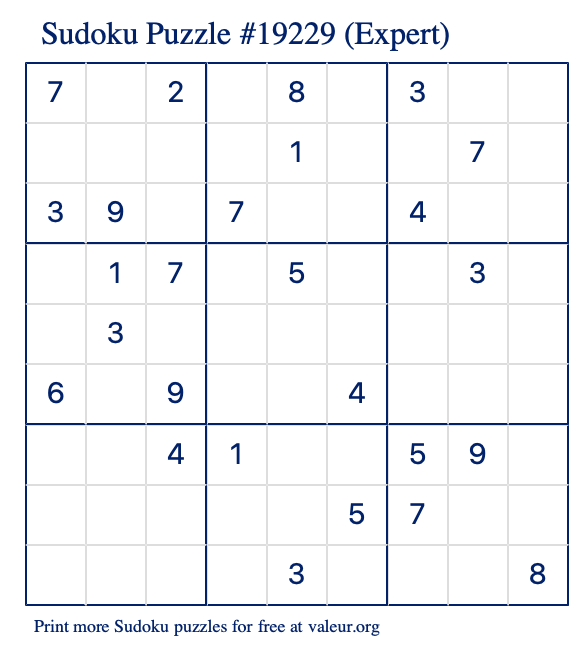 Free Printable Expert Sudoku Puzzle number 19229